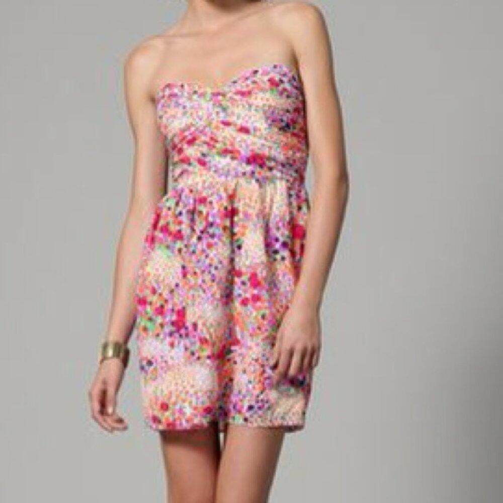 SHOSHANNA - Ruched Neon Flora Silk Dress